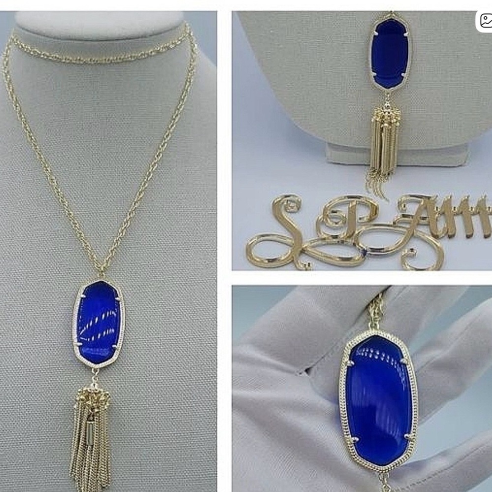 Kendra Scott Necklace Rayne Gold Plated Blue Pendant Tassel Necklace #549 & 550